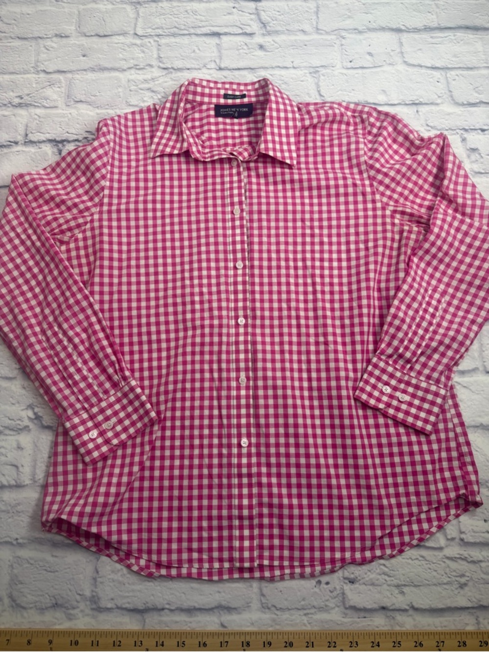 Women’s  Pink Gingham Button-Up Button Up Shirt. Size Large.